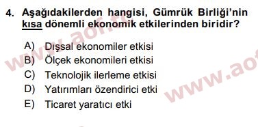 2018 Avrupa Birliği ve Türkiye İlişkileri Final 4. Çıkmış Sınav Sorusu