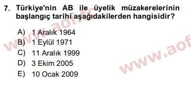 2018 Avrupa Birliği ve Türkiye İlişkileri Final 7. Çıkmış Sınav Sorusu