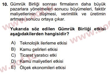 2019 Avrupa Birliği ve Türkiye İlişkileri Arasınav 10. Çıkmış Sınav Sorusu