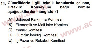 2019 Avrupa Birliği ve Türkiye İlişkileri Arasınav 14. Çıkmış Sınav Sorusu