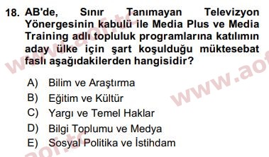 2019 Avrupa Birliği ve Türkiye İlişkileri Arasınav 18. Çıkmış Sınav Sorusu