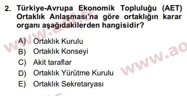 2019 Avrupa Birliği ve Türkiye İlişkileri Arasınav 2. Çıkmış Sınav Sorusu