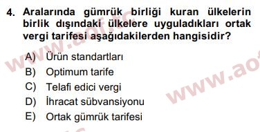 2019 Avrupa Birliği ve Türkiye İlişkileri Arasınav 4. Çıkmış Sınav Sorusu