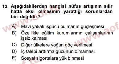 2016 Ekonominin Güncel Sorunları Arasınav 12. Çıkmış Sınav Sorusu