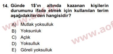 2016 Ekonominin Güncel Sorunları Arasınav 14. Çıkmış Sınav Sorusu