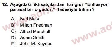 2016 Ekonominin Güncel Sorunları Final 12. Çıkmış Sınav Sorusu