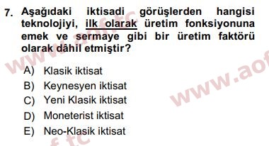 2016 Ekonominin Güncel Sorunları Final 7. Çıkmış Sınav Sorusu