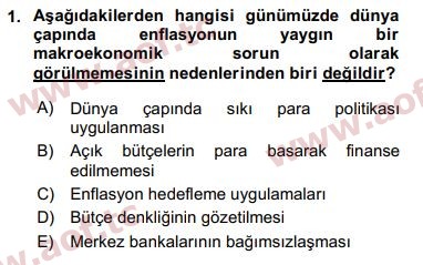 2017 Ekonominin Güncel Sorunları Final 1. Çıkmış Sınav Sorusu