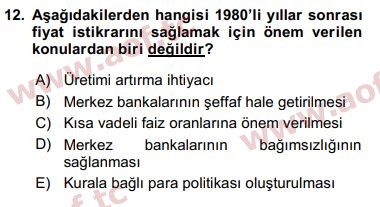 2017 Ekonominin Güncel Sorunları Final 12. Çıkmış Sınav Sorusu