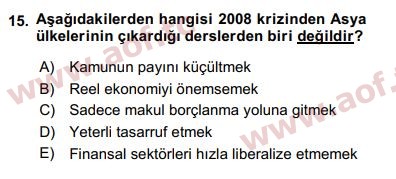 2017 Ekonominin Güncel Sorunları Final 15. Çıkmış Sınav Sorusu