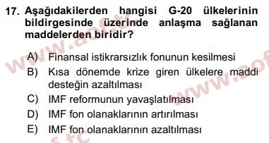 2017 Ekonominin Güncel Sorunları Final 17. Çıkmış Sınav Sorusu