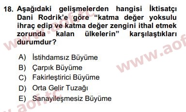 2017 Ekonominin Güncel Sorunları Final 18. Çıkmış Sınav Sorusu