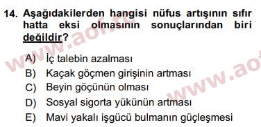 2018 Ekonominin Güncel Sorunları Arasınav 14. Çıkmış Sınav Sorusu