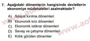 2018 Ekonominin Güncel Sorunları Arasınav 7. Çıkmış Sınav Sorusu