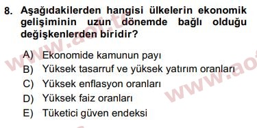 2018 Ekonominin Güncel Sorunları Arasınav 8. Çıkmış Sınav Sorusu