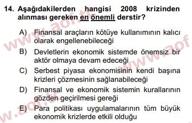 2018 Ekonominin Güncel Sorunları Final 14. Çıkmış Sınav Sorusu