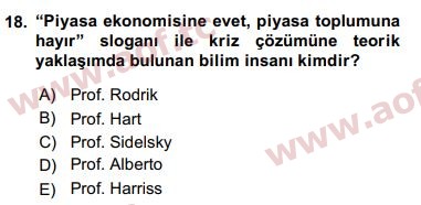 2018 Ekonominin Güncel Sorunları Final 18. Çıkmış Sınav Sorusu