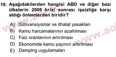 2018 Ekonominin Güncel Sorunları Final 19. Çıkmış Sınav Sorusu