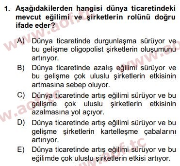 2019 Ekonominin Güncel Sorunları Arasınav 1. Çıkmış Sınav Sorusu