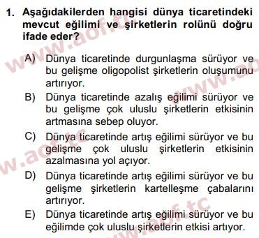 2019 Ekonominin Güncel Sorunları Arasınav 1. Çıkmış Sınav Sorusu