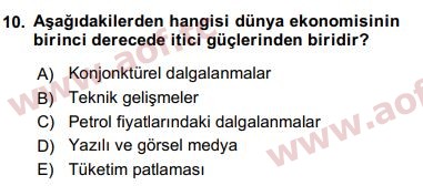 2019 Ekonominin Güncel Sorunları Arasınav 10. Çıkmış Sınav Sorusu