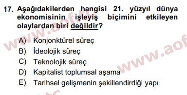 2019 Ekonominin Güncel Sorunları Arasınav 17. Çıkmış Sınav Sorusu