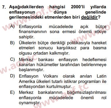 2019 Ekonominin Güncel Sorunları Arasınav 7. Çıkmış Sınav Sorusu