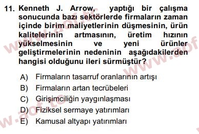 2018 İktisadi Büyüme Final 11. Çıkmış Sınav Sorusu