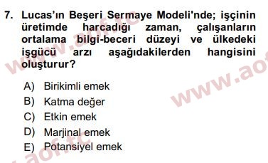 2018 İktisadi Büyüme Final 7. Çıkmış Sınav Sorusu