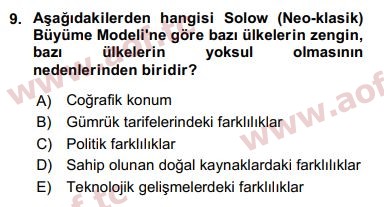 2018 İktisadi Büyüme Final 9. Çıkmış Sınav Sorusu