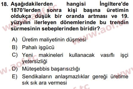 2016 İktisat Tarihi Final 18. Çıkmış Sınav Sorusu