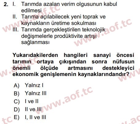 2017 İktisat Tarihi Arasınav 2. Çıkmış Sınav Sorusu