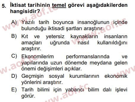 2017 İktisat Tarihi Arasınav 5. Çıkmış Sınav Sorusu