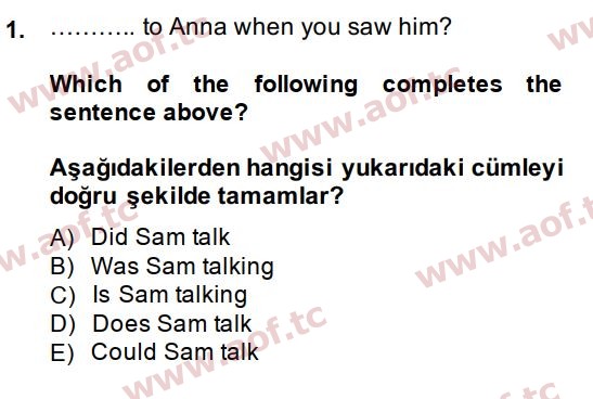 2015 İngilizce 2 Yaz Okulu 1. Çıkmış Sınav Sorusu