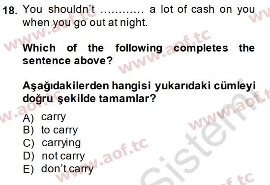 2015 İngilizce 2 Yaz Okulu 18. Çıkmış Sınav Sorusu