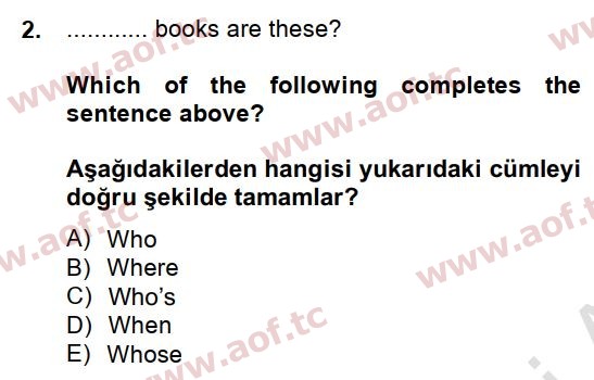 2015 İngilizce 2 Yaz Okulu 2. Çıkmış Sınav Sorusu