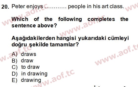 2015 İngilizce 2 Yaz Okulu 20. Çıkmış Sınav Sorusu
