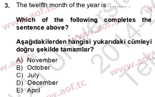 2015 İngilizce 2 Yaz Okulu 3. Çıkmış Sınav Sorusu