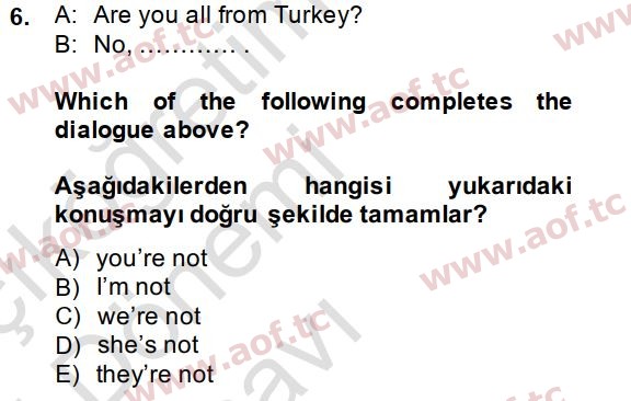 2015 İngilizce 2 Yaz Okulu 6. Çıkmış Sınav Sorusu