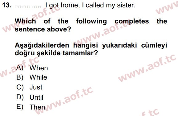 2016 İngilizce 2 Yaz Okulu 13. Çıkmış Sınav Sorusu