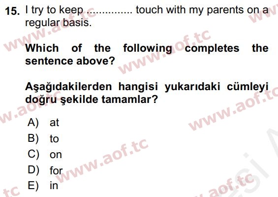 2016 İngilizce 2 Yaz Okulu 15. Çıkmış Sınav Sorusu