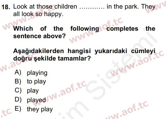 2016 İngilizce 2 Yaz Okulu 18. Çıkmış Sınav Sorusu
