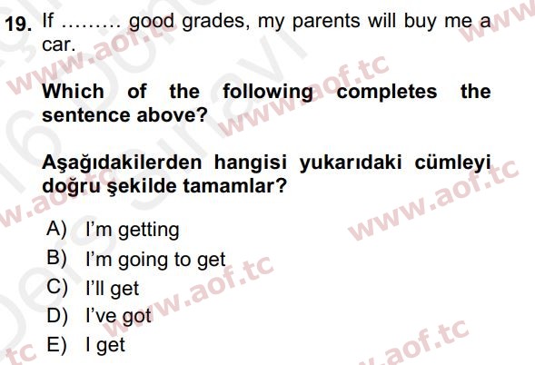 2016 İngilizce 2 Yaz Okulu 19. Çıkmış Sınav Sorusu