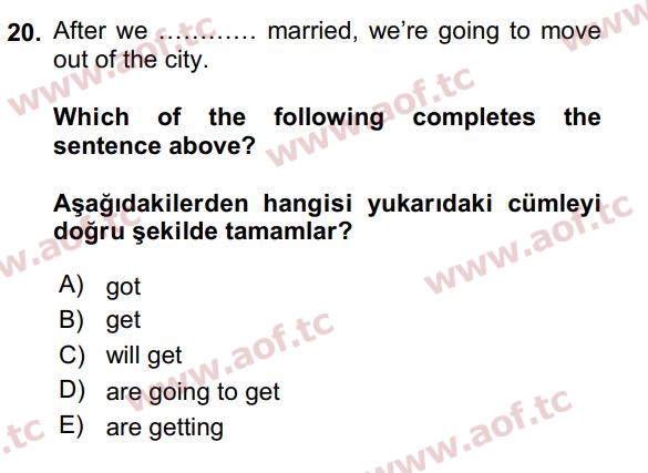 2016 İngilizce 2 Yaz Okulu 20. Çıkmış Sınav Sorusu