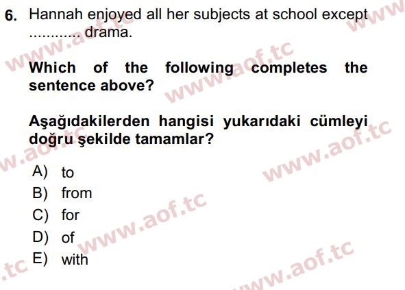 2016 İngilizce 2 Yaz Okulu 6. Çıkmış Sınav Sorusu