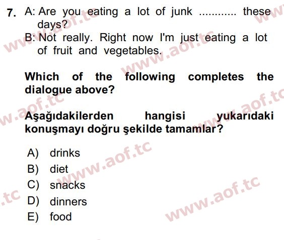 2016 İngilizce 2 Yaz Okulu 7. Çıkmış Sınav Sorusu