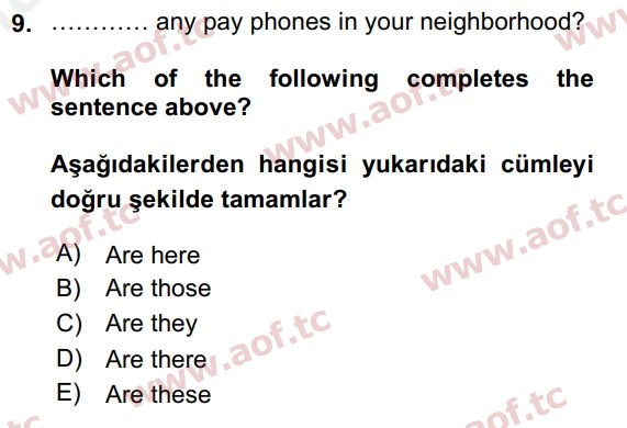2016 İngilizce 2 Yaz Okulu 9. Çıkmış Sınav Sorusu
