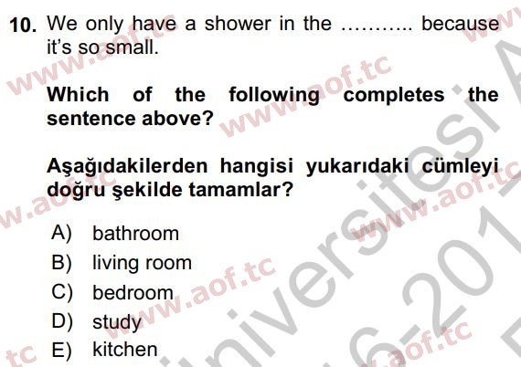 2017 İngilizce 2 Yaz Okulu 10. Çıkmış Sınav Sorusu