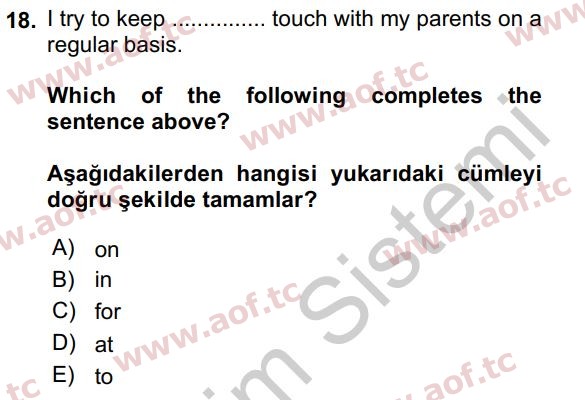 2017 İngilizce 2 Yaz Okulu 18. Çıkmış Sınav Sorusu