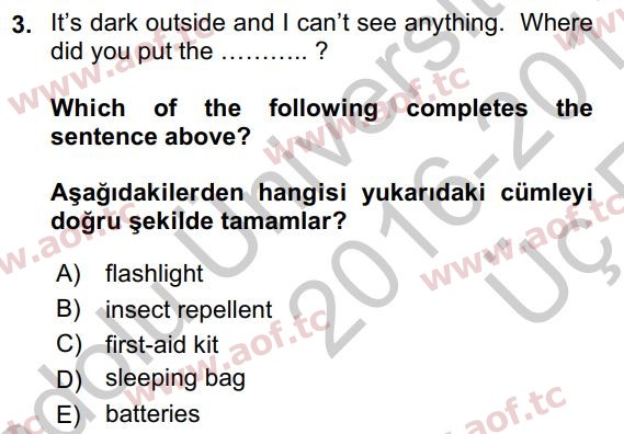 2017 İngilizce 2 Yaz Okulu 3. Çıkmış Sınav Sorusu